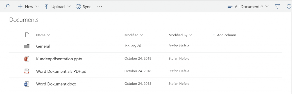 The same document library shown in the “Files” tab in Teams