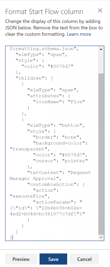 JSON column formatting